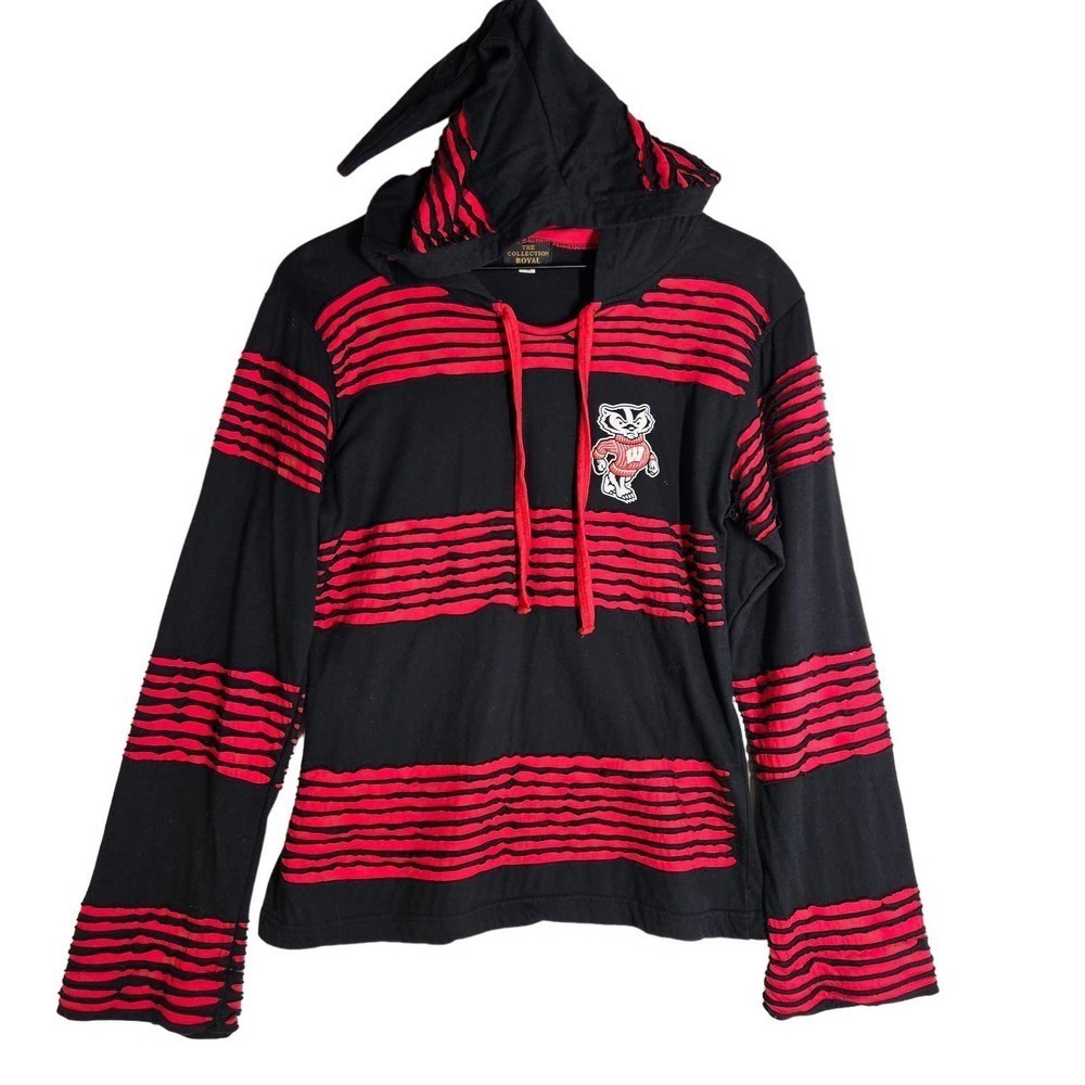 The Collection Royal Wisconsin‎ Badgers Pullover Hippie Elf Hooded Cutout Stripe